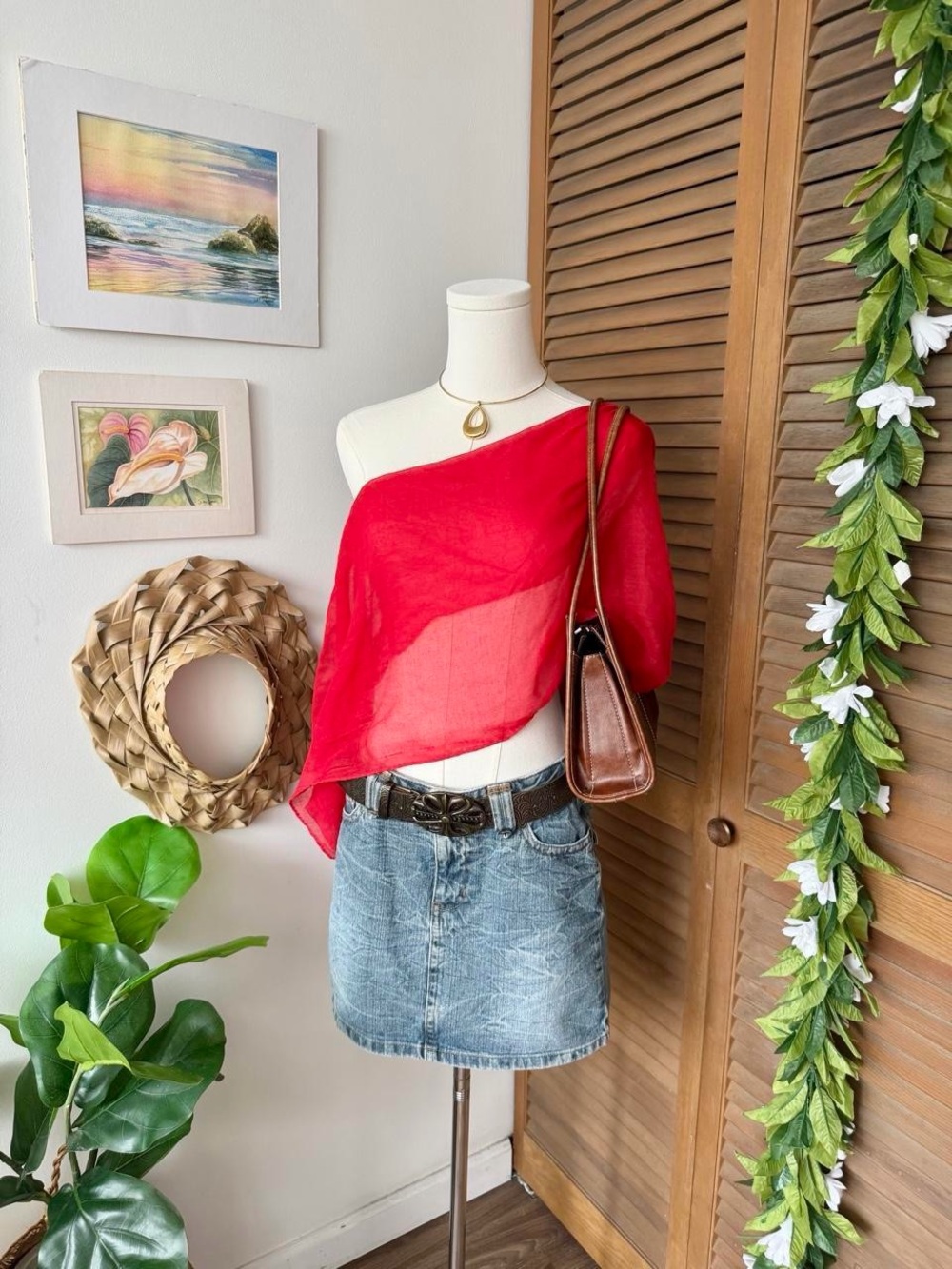 red sheer infinity scarf